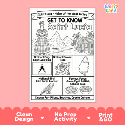 Saint Lucia Country Study Geography Coloring Page Worksheet Activity | Caribbean