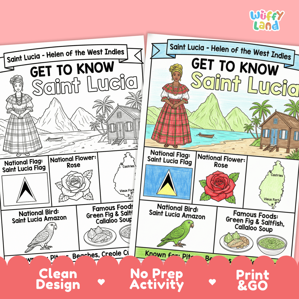 Saint Lucia Country Study Geography Coloring Page Worksheet Activity ...