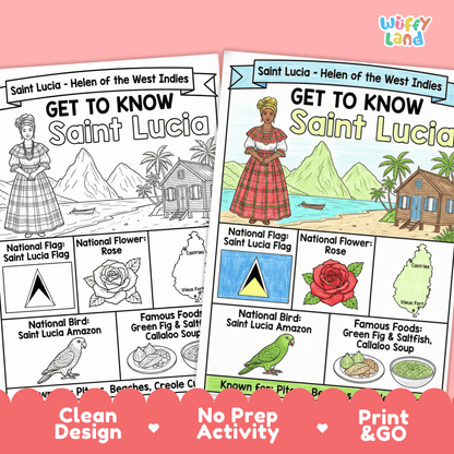 Saint Lucia Country Study Geography Coloring Page Worksheet Activity | Caribbean