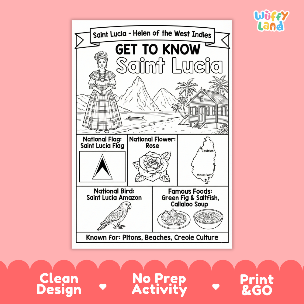 Saint Lucia Geography Coloring Poster and Activity Worksheet