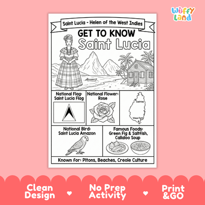 Saint Lucia Geography Coloring Poster and Activity Worksheet
