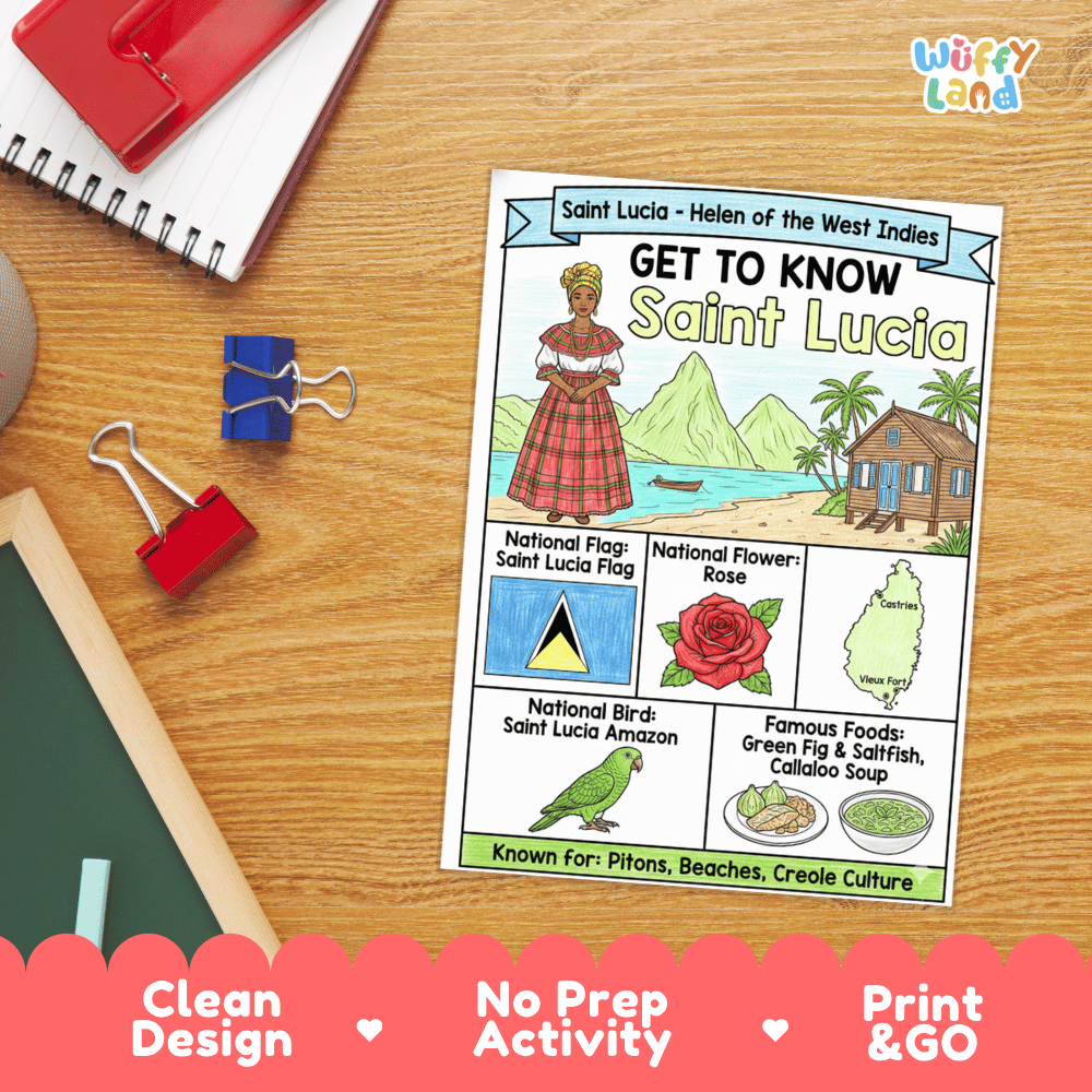 Saint Lucia Geography Coloring Poster and Activity Worksheet