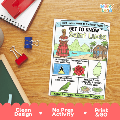 Saint Lucia Geography Coloring Poster and Activity Worksheet
