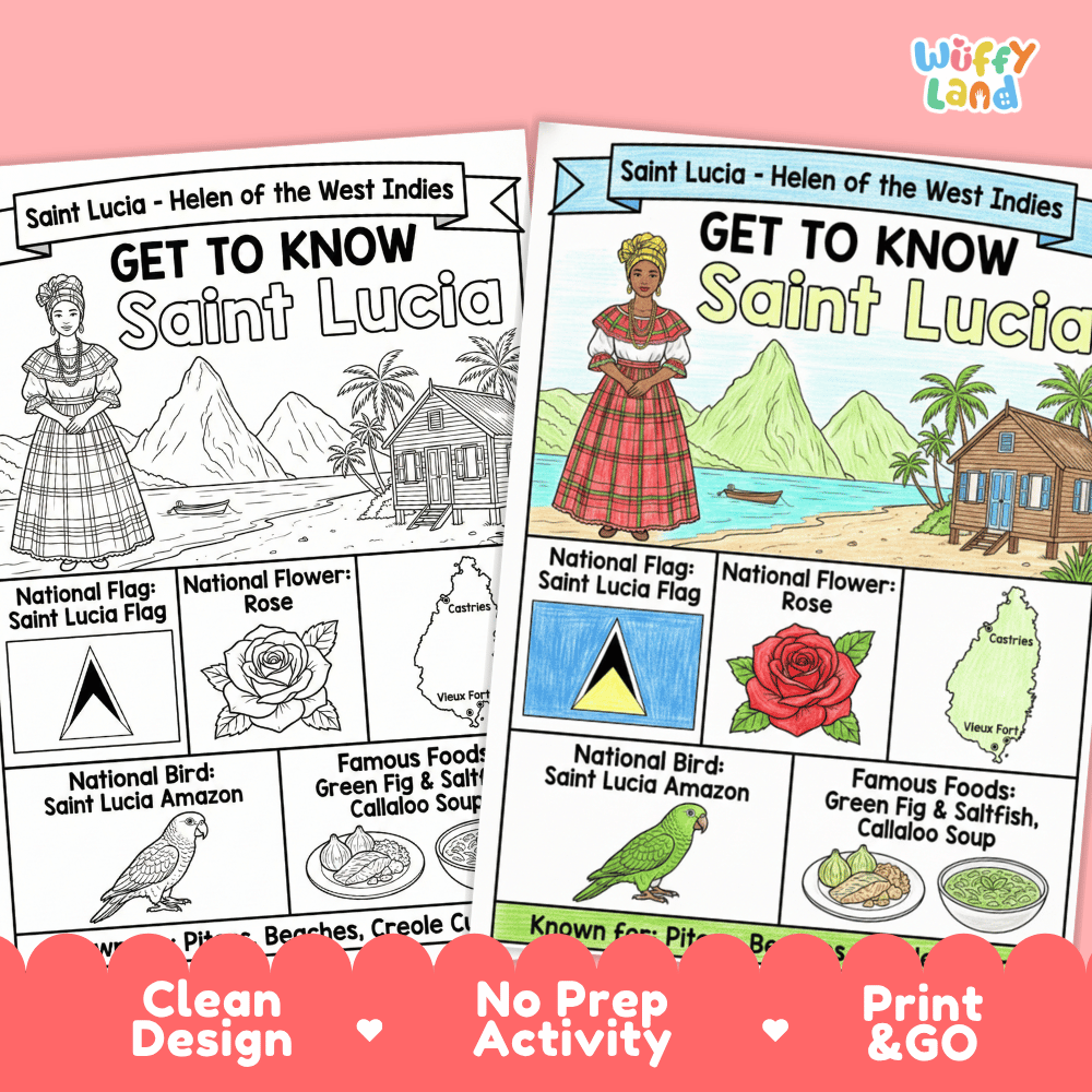 Saint Lucia Geography Coloring Poster and Activity Worksheet