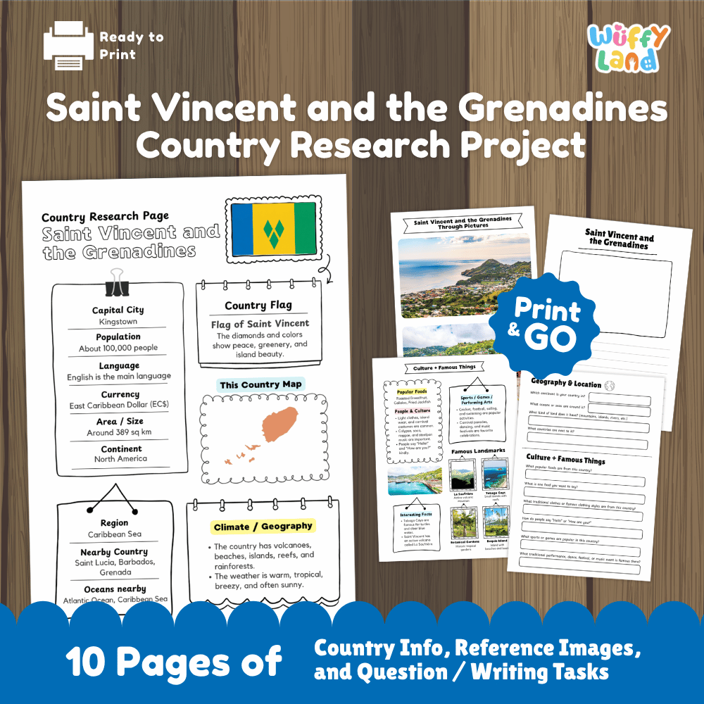 Saint Vincent and the Grenadines Country Research Project Worksheets and Activity Pages