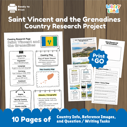Saint Vincent and the Grenadines Country Research Project Worksheets and Activity Pages