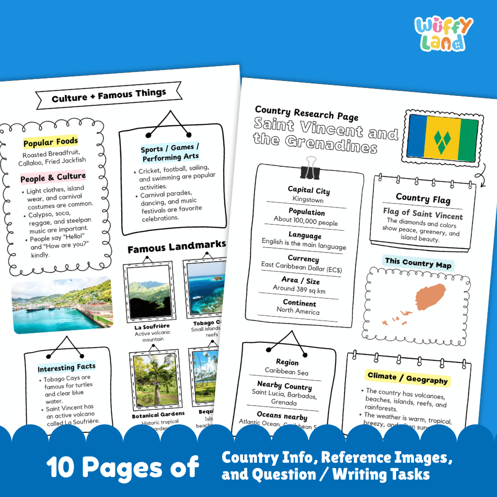 Saint Vincent and the Grenadines Country Research Project Worksheets and Activity Pages