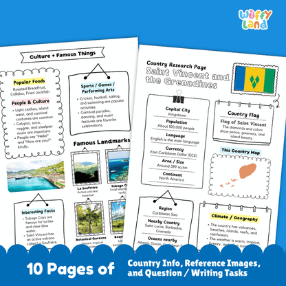 Saint Vincent and the Grenadines Country Research Project Worksheets and Activity Pages