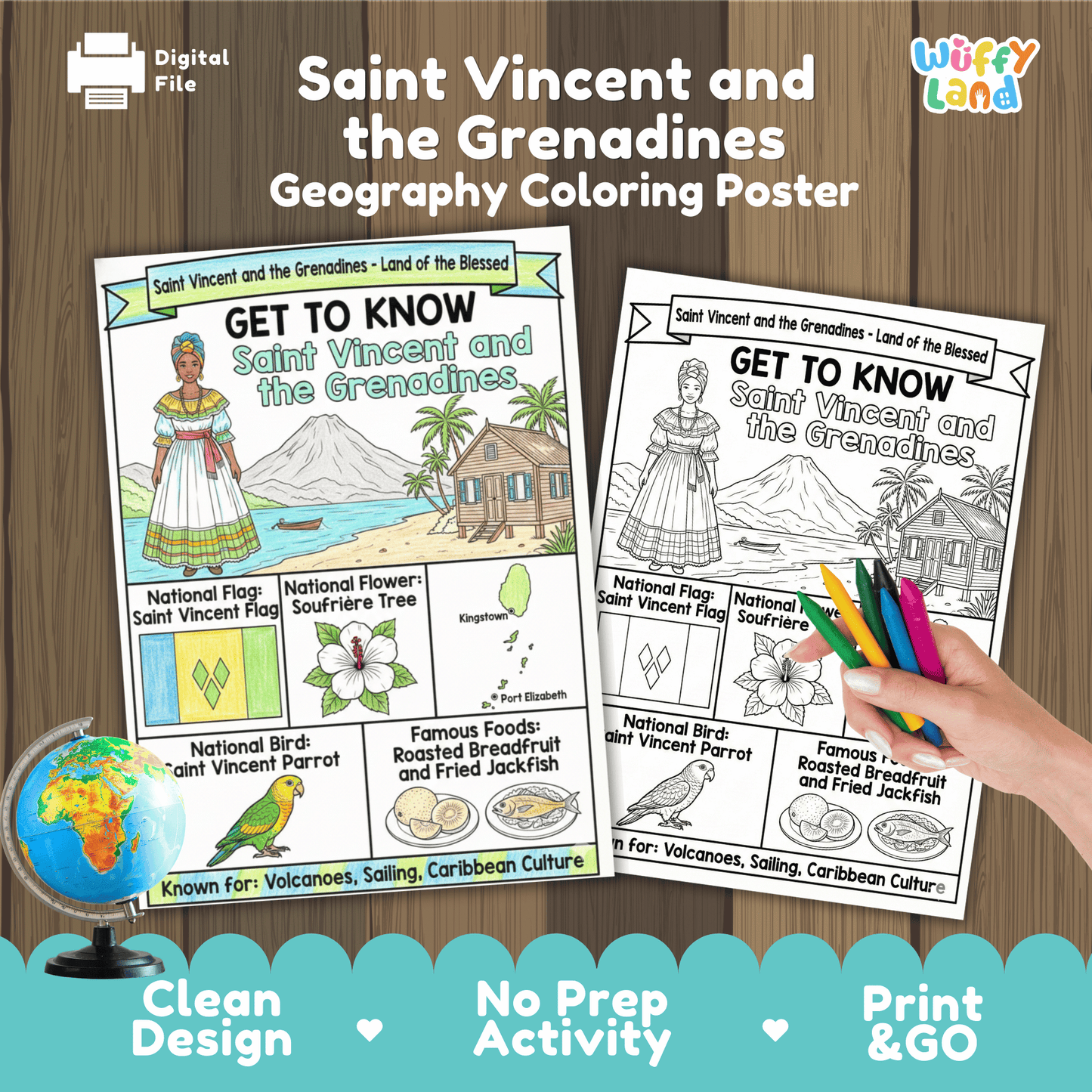 Saint Vincent and the Grenadines Country Study Geography Coloring Page Worksheet