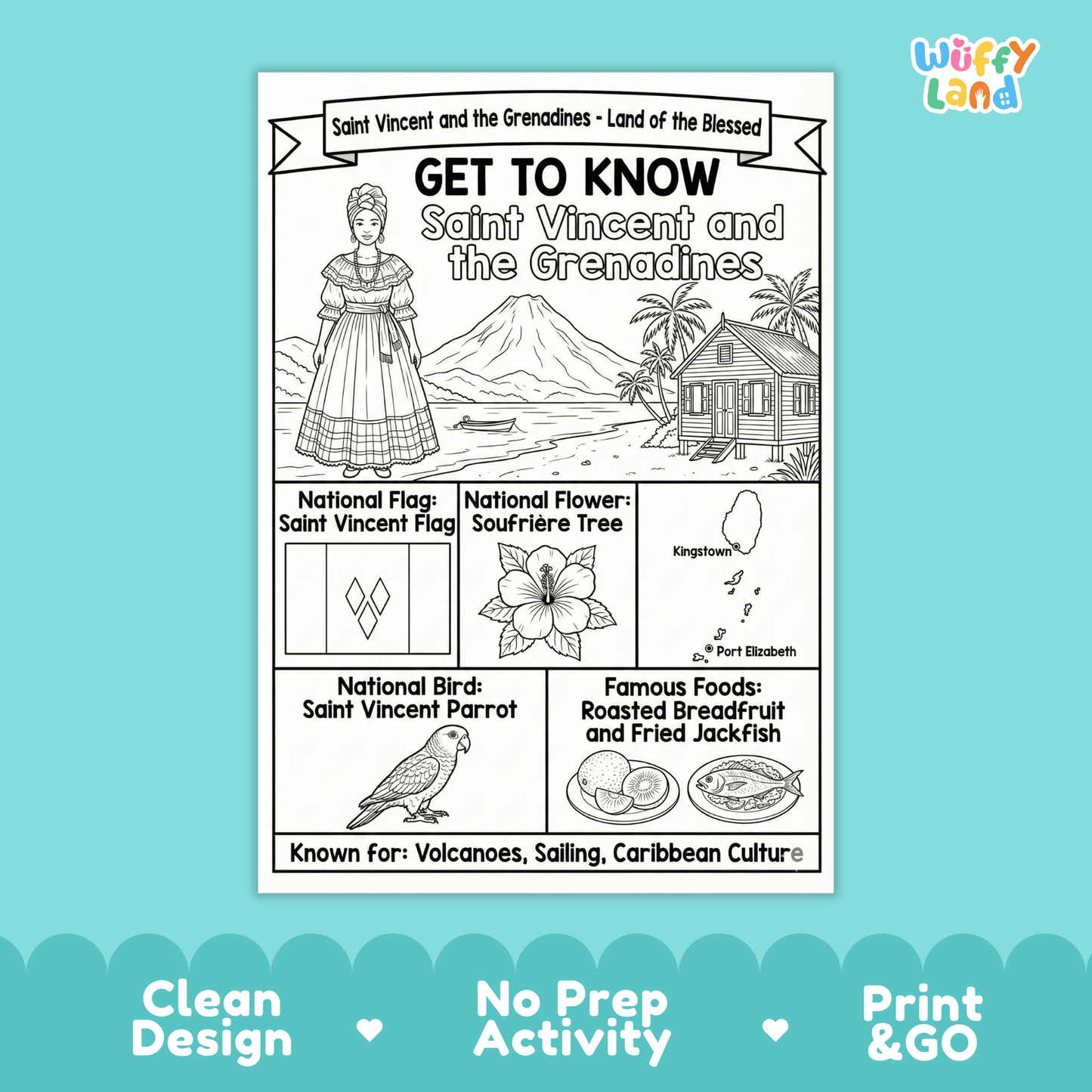 Saint Vincent and the Grenadines Country Study Geography Coloring Page Worksheet