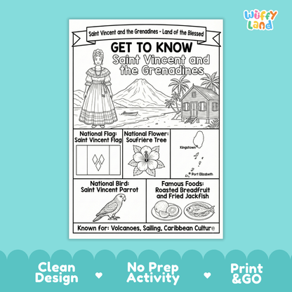Saint Vincent and the Grenadines Country Study Geography Coloring Page Worksheet