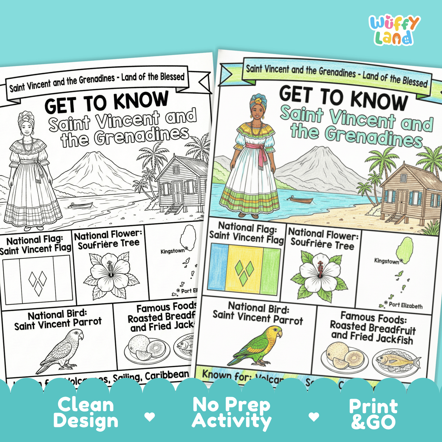 Saint Vincent and the Grenadines Country Study Geography Coloring Page Worksheet