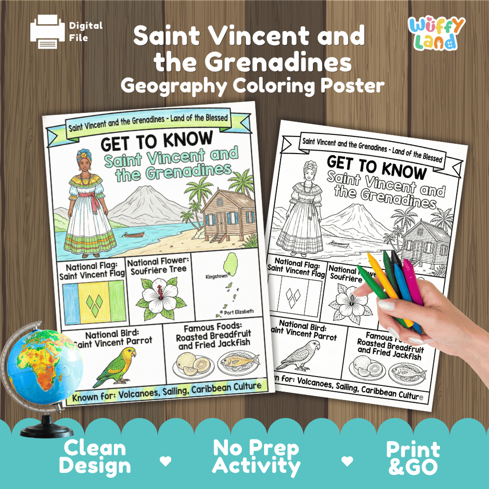 Saint Vincent and the Grenadines Geography Coloring Poster and Activity Worksheet