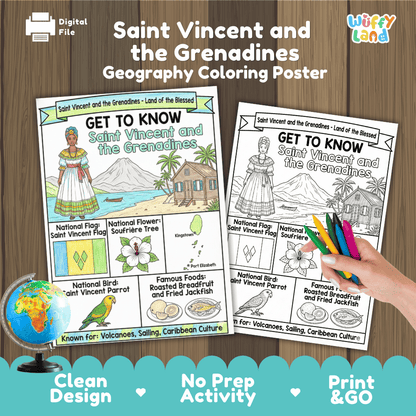 Saint Vincent and the Grenadines Geography Coloring Poster and Activity Worksheet