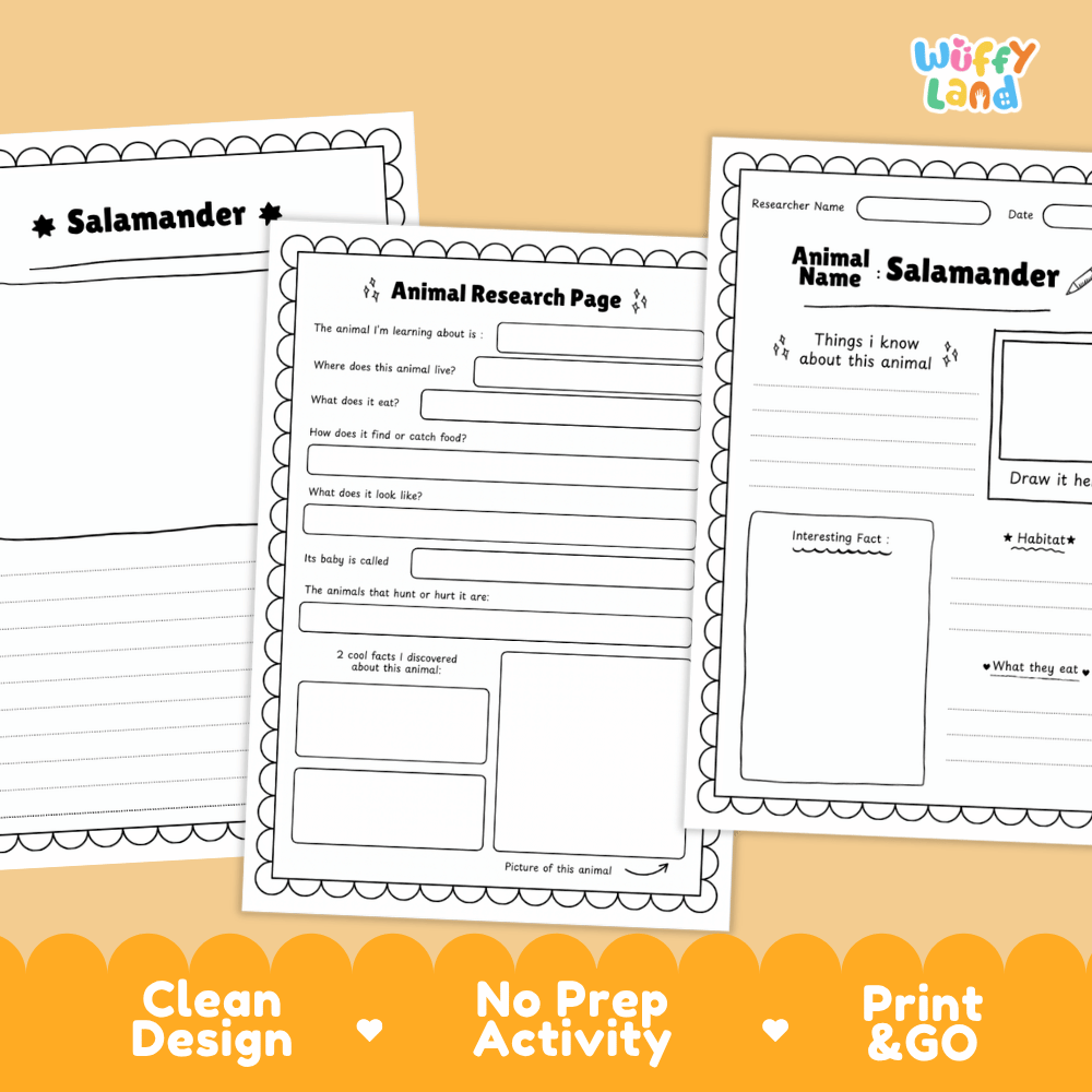 Salamander Animal Research Page Worksheets