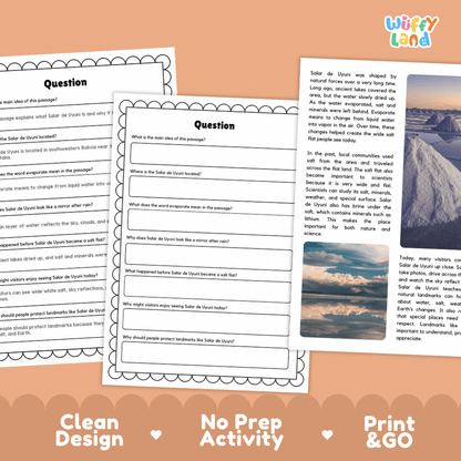 Salar de Uyuni Landmark Reading Passages and Comprehension Worksheets