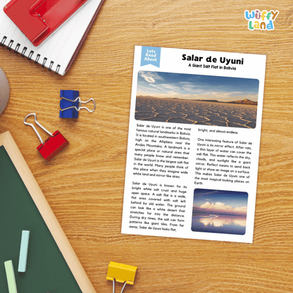 Salar de Uyuni Landmark Reading Passages and Comprehension Worksheets