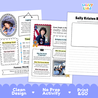 Sally Ride Famous People Research Page Worksheets and Biography Activity