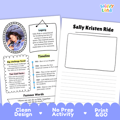 Sally Ride Famous People Research Page Worksheets and Biography Activity