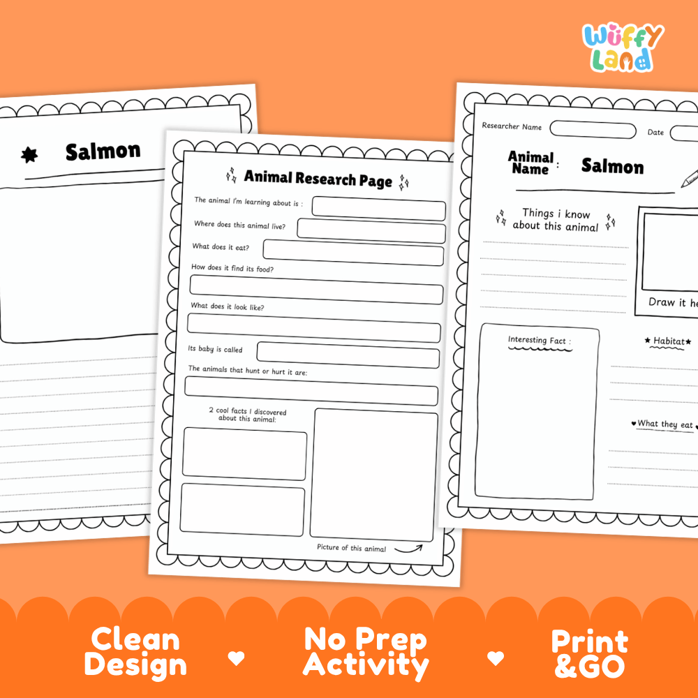 Salmon Animal Research Pages and Worksheets
