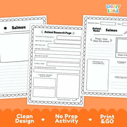 Salmon Animal Research Pages and Worksheets