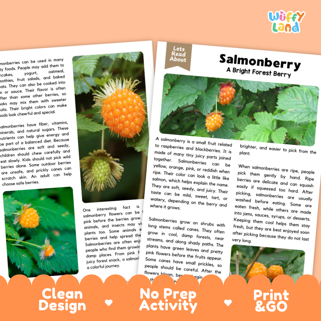 Teacher answer key page showing complete question solutions for salmonberry reading comprehension practice