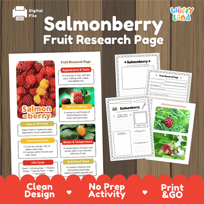Salmonberry Fruit Research Page Worksheets and Fact Sheet