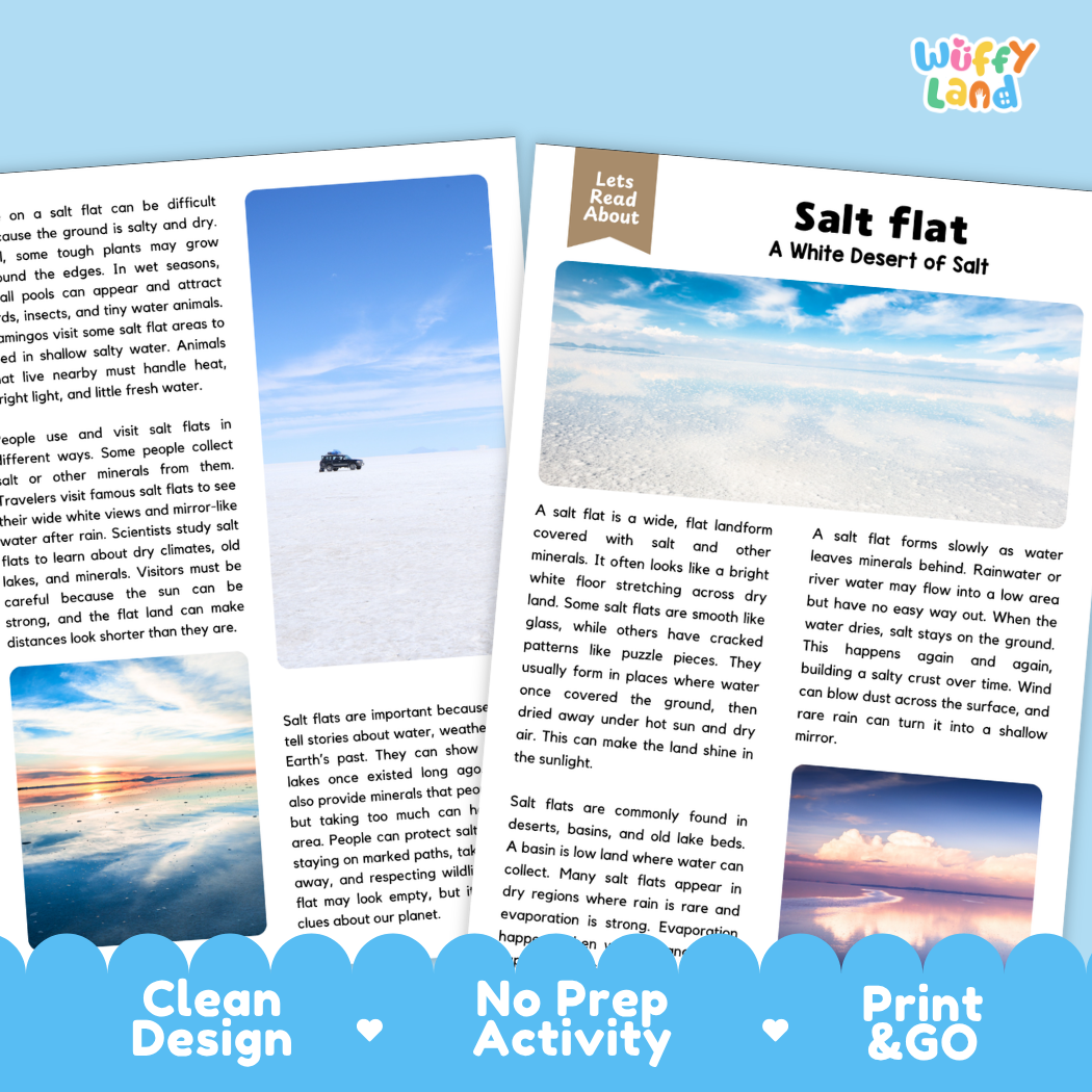 Teacher answer key page showing complete question solutions for salt flat reading comprehension practice
