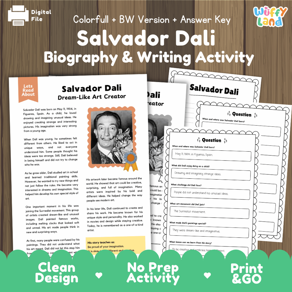 Salvador Dali Biography Reading Passage and Writing Activity Worksheets