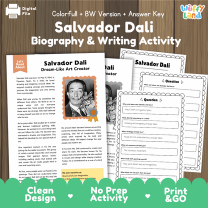 Salvador Dali Biography Reading Passage and Writing Activity Worksheets
