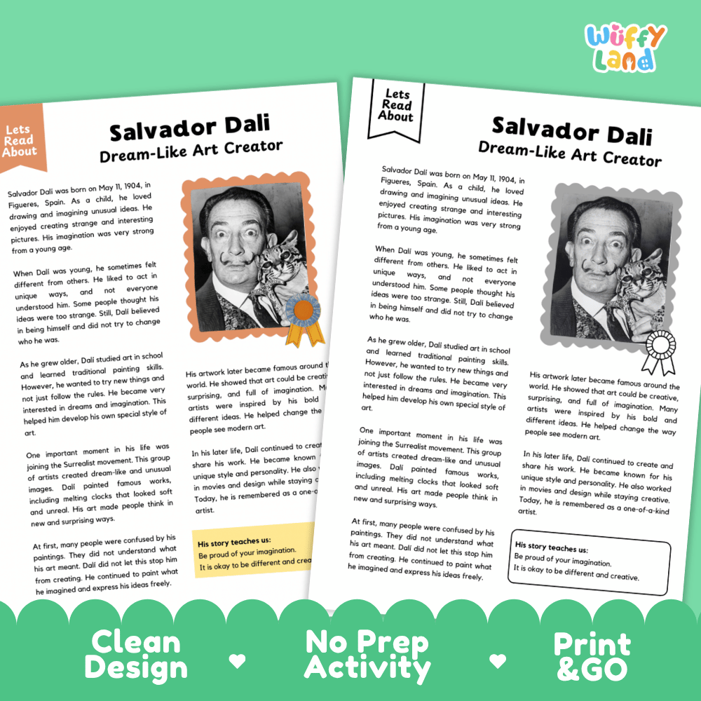 Salvador Dali Biography Reading Passage and Writing Activity Worksheets