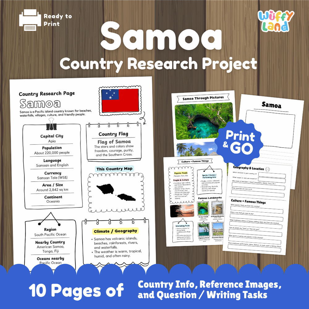 Samoa Country Research Project Worksheets and Activity Pages