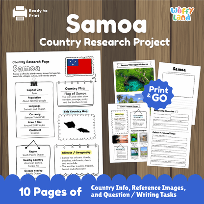 Samoa Country Research Project Worksheets and Activity Pages