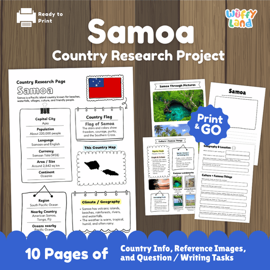 Samoa Country Research Project Worksheets and Activity Pages
