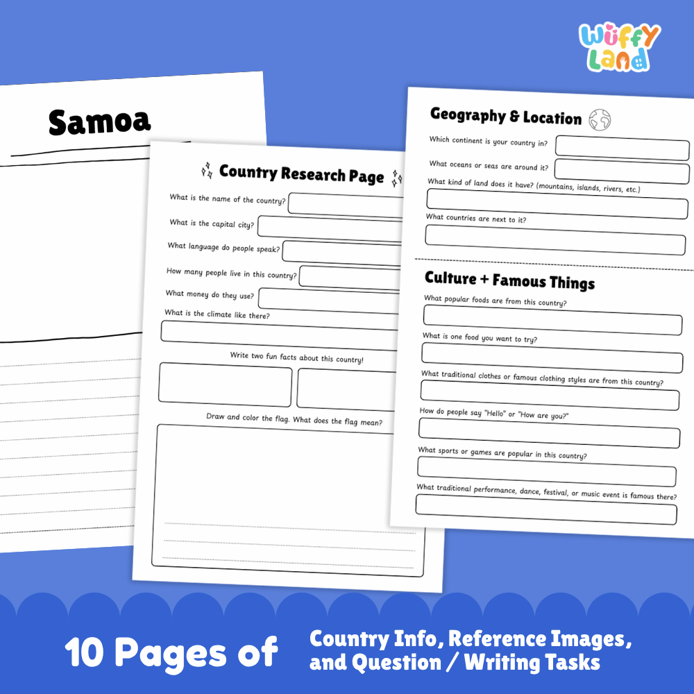 Samoa Country Research Project Worksheets and Activity Pages