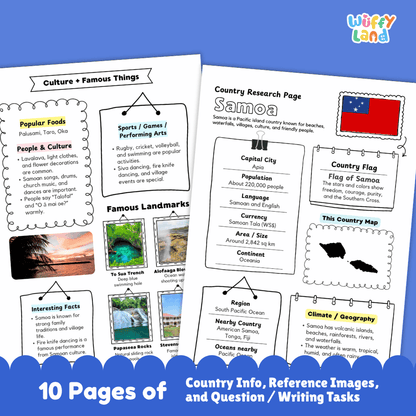 Samoa Country Research Project Worksheets and Activity Pages