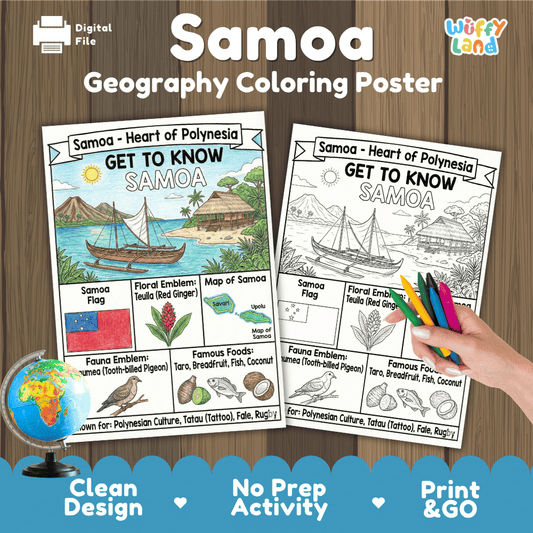 Samoa Geography Coloring Poster Activity Worksheet