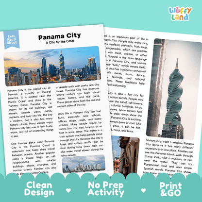 Reference sheet and answer key for San Jose landmark reading passage displaying completed comprehension answers and Central American geography facts