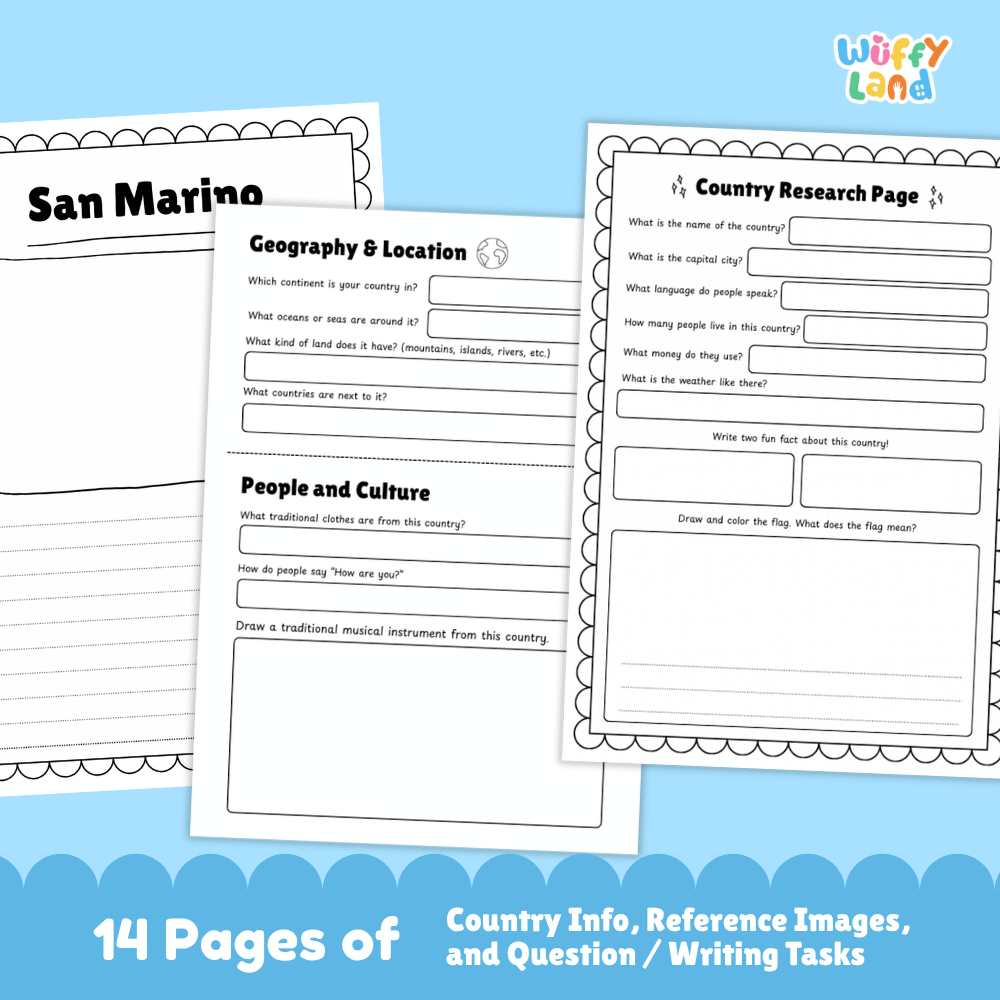 San Marino Country Research Project | Geography Worksheets and Writing Tasks