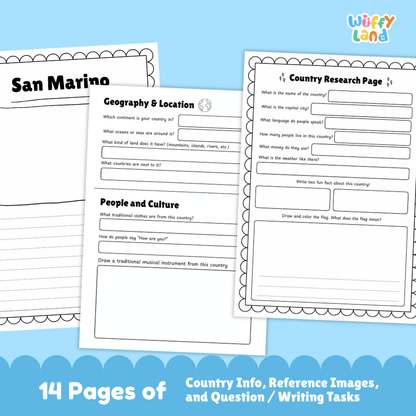 San Marino Country Research Project | Geography Worksheets and Writing Tasks