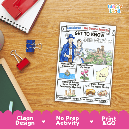 San Marino Geography Coloring Poster | Country Study Research Worksheet Activity