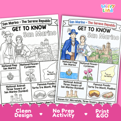 San Marino Geography Coloring Poster | Country Study Research Worksheet Activity