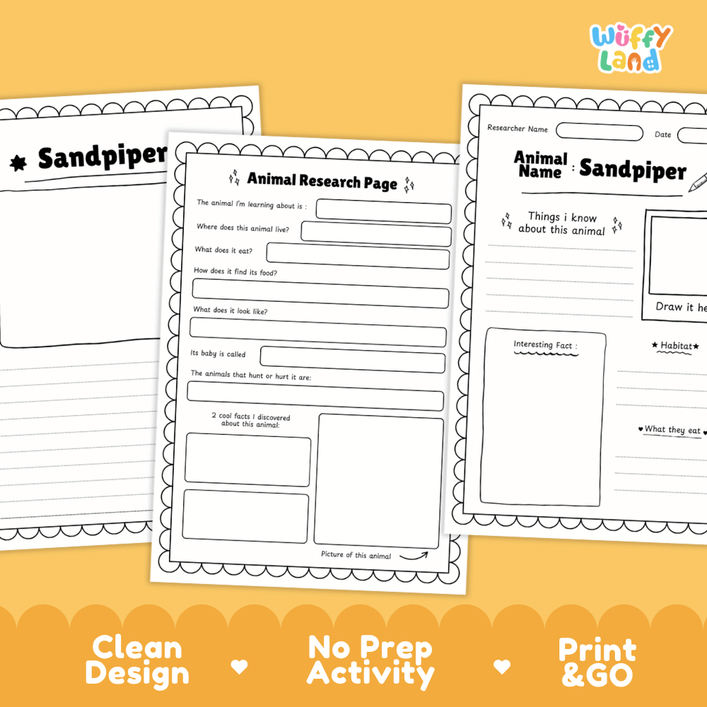 Sandpiper Animal Research Worksheets and Informational Fact Sheets
