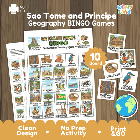 Sao Tome and Principe Geography BINGO Games Printable Country Study Activity Cards