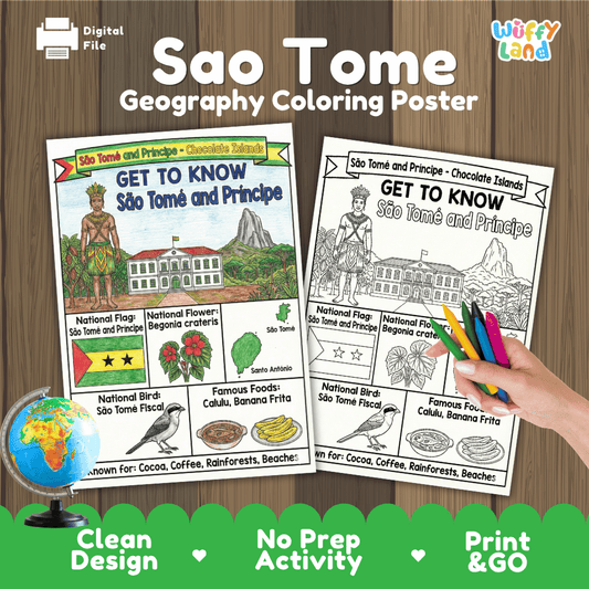 Sao Tome and Principe Geography Coloring Poster Activity Worksheet