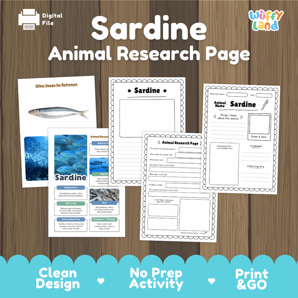 Sardine Animal Research Project Worksheets and Fact Sheet Activity