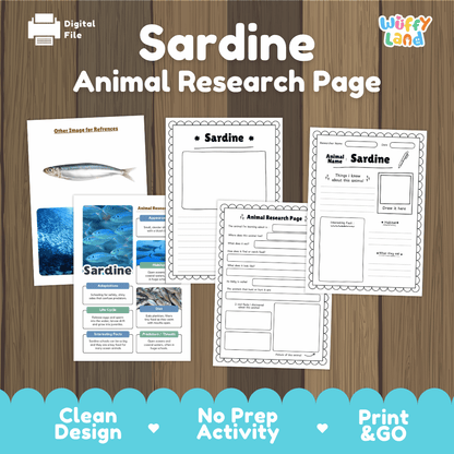 Sardine Animal Research Project Worksheets and Fact Sheet Activity