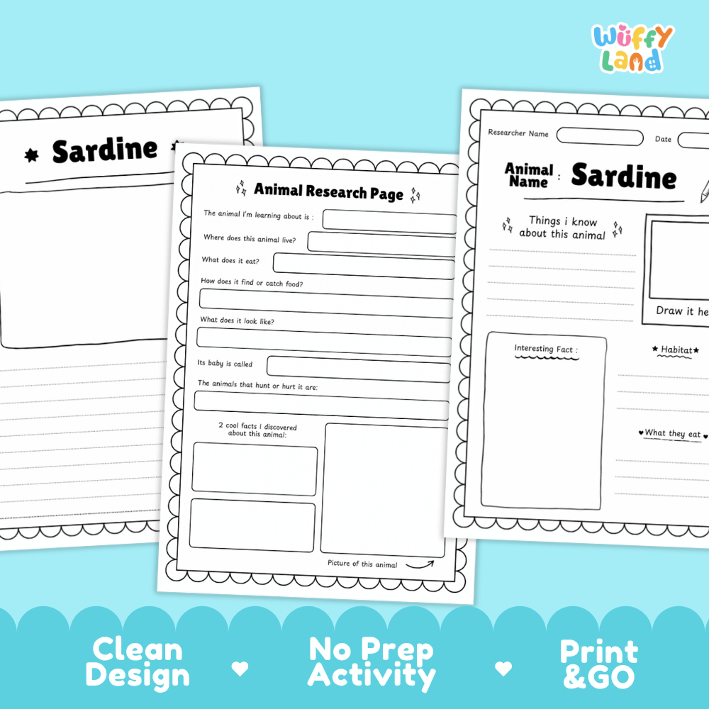 Sardine Animal Research Project Worksheets and Fact Sheet Activity
