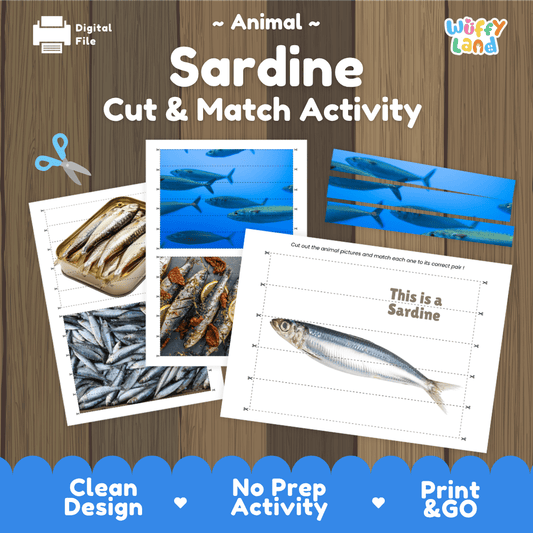 Sardine Cut and Match Activity Worksheets | Ocean Fish Animal Puzzle Printables