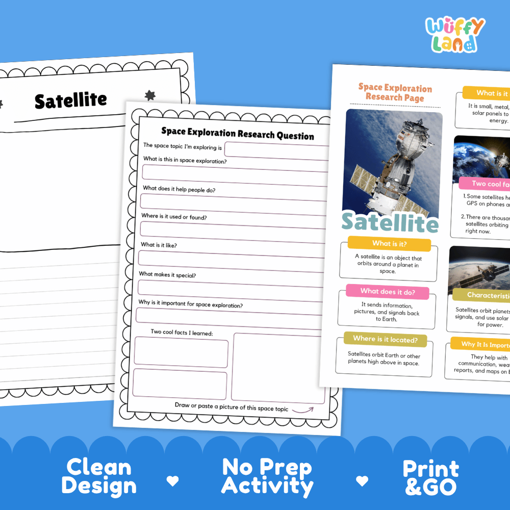 Satellite Space Exploration Research Project Pages and Worksheets
